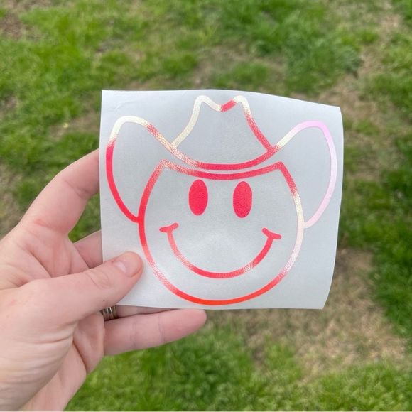 🎄 Cowboy Smiley Face Vinyl Decal - Picture 4 of 10